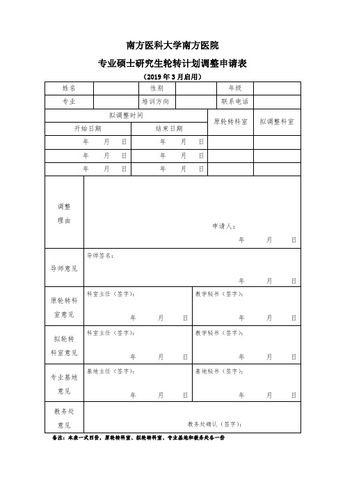 住院医师培训专业调整申请表