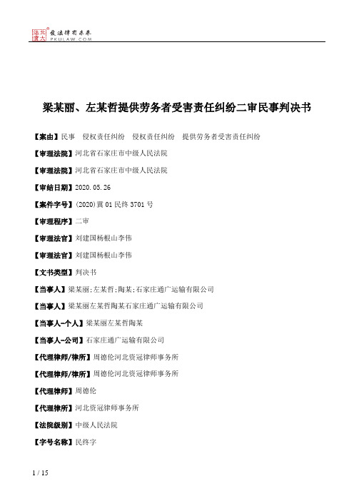 梁某丽、左某哲提供劳务者受害责任纠纷二审民事判决书