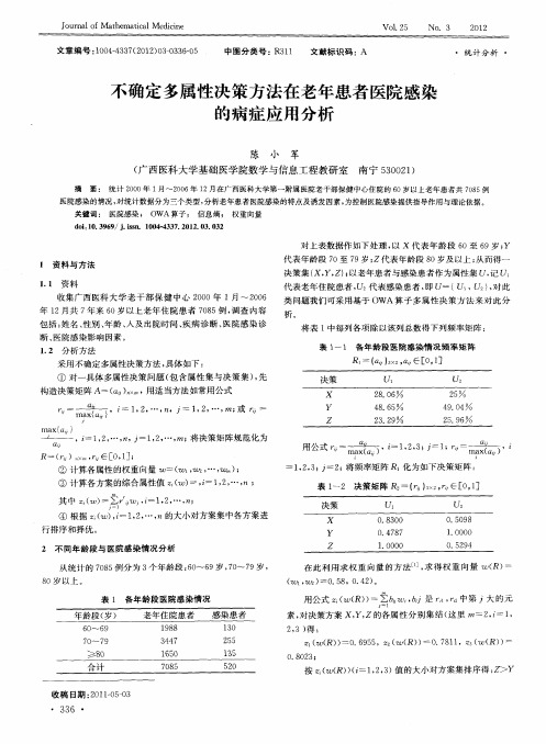 不确定多属性决策方法在老年患者医院感染的病症应用分析