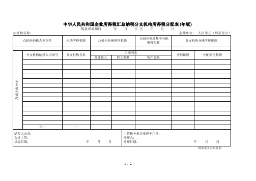 业所得税汇总纳税分支机构所得税分配表