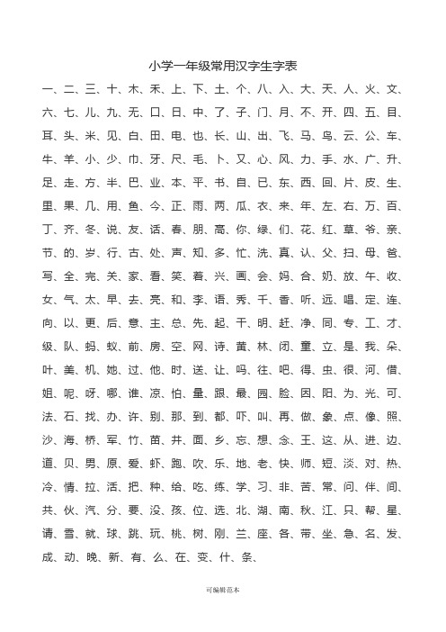 小学1-6年级常用汉字生字表,A4打印版