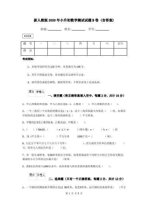 新人教版2020年小升初数学测试试题B卷 (含答案)