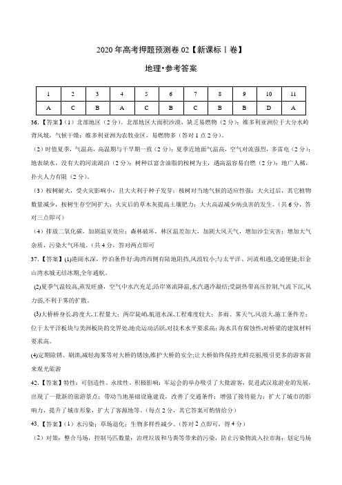 地理-2020年高考地理押题预测卷02(新课标Ⅰ卷)(参考答案)