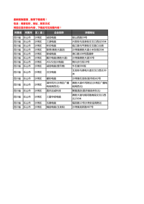 新版四川省乐山市沙湾区电脑企业公司商家户名录单联系方式地址大全15家