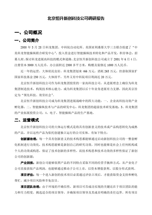 北京恒升新创科技公司调研报告