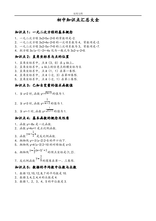 新颖!2018初中数学知识点总结材料及公式大全