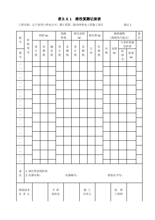 GB50173-2014《电气装置安装工程 66kV及以下架空电力线路施工及验收规范》表D.0.1-表D.0.25