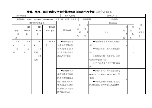 质量、环境、职业健康三体系通用检查表三体系审核通用检查表