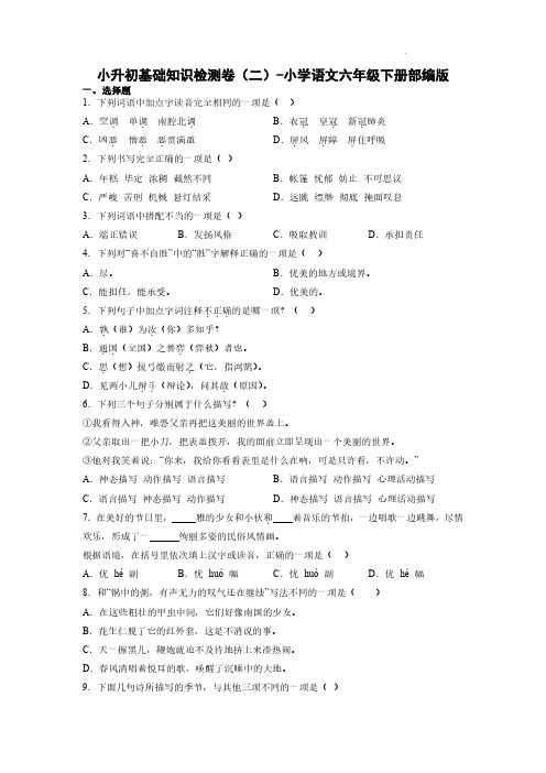 小升初基础知识检测卷(二)2022-2023学年语文六年级下册(部编版)