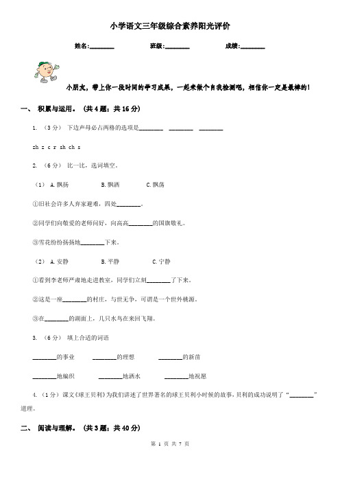 小学语文三年级综合素养阳光评价