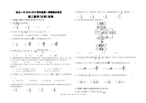 吉林省吉化第一高级中学校2018-2019学年高二数学上学期期末考试试题文(PDF,无答案)