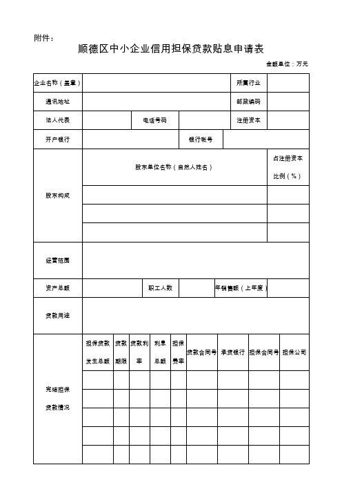 顺德区中小企业信用担保贷款贴息申请表汇总