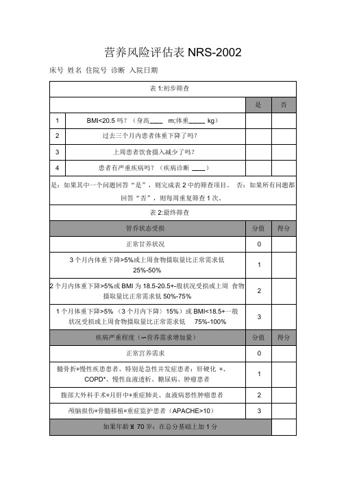 营养风险评估表NRS