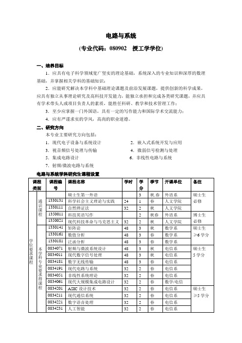 电路与系统专业博士研究生培养方案