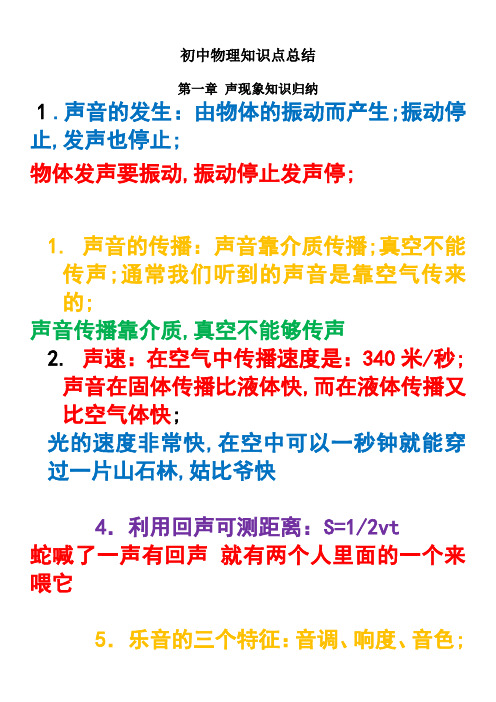 初中物理知识点难点考点全面总结