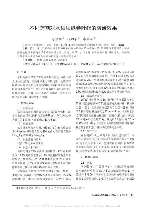 不同药剂对水稻稻纵卷叶螟的防治效果