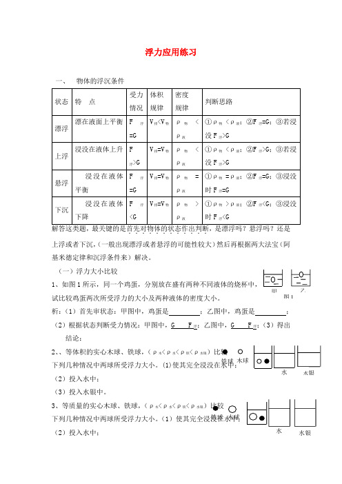 九年级物理 浮力应用练习专题(无答案) 人教新课标版