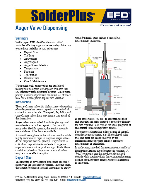 EFD Auger Valve Solder Dispensing说明书