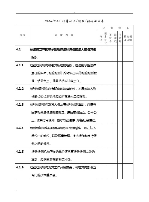 检验检测机构资质认定评审现场评审表