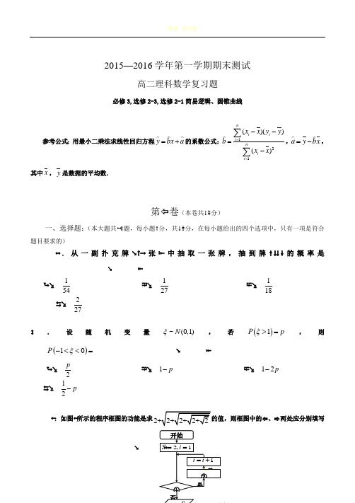 2015-2016学年高二数学期末试卷及答案