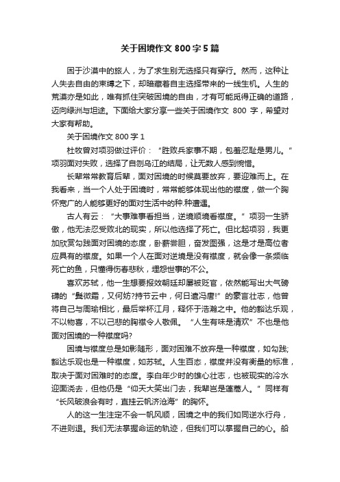 关于困境作文800字5篇