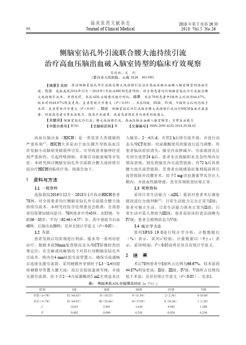 侧脑室钻孔外引流联合腰大池持续引流治疗高血压脑出血破入脑室铸型的临床疗效观察