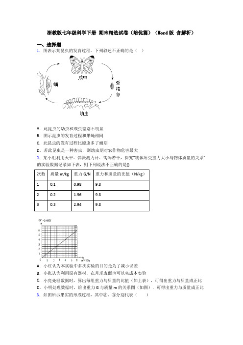 浙教版七年级科学下册 期末精选试卷(培优篇)(Word版 含解析)