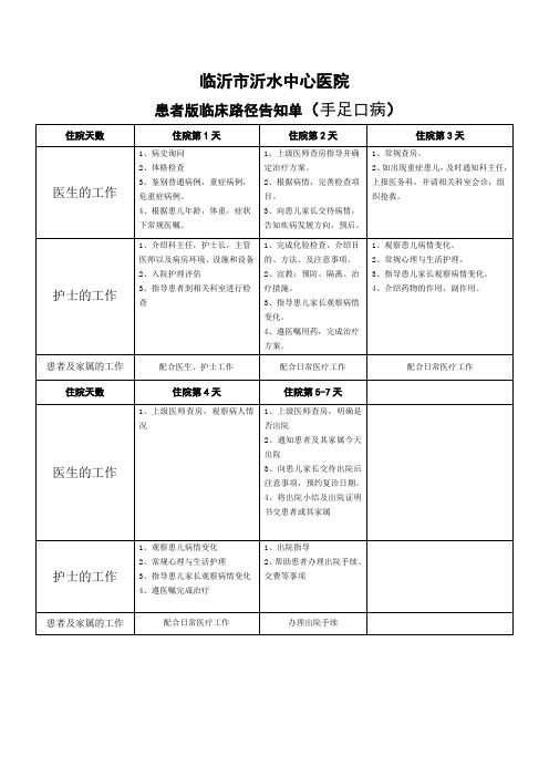 患者版临床路径告知单(手足口病).doc