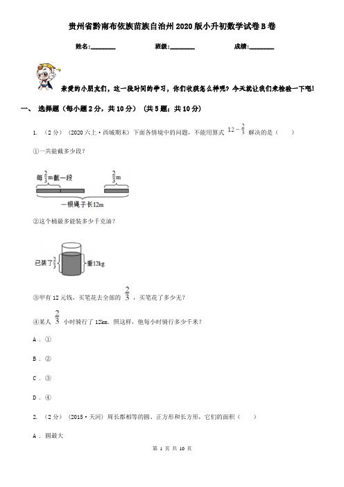 贵州省黔南布依族苗族自治州2020版小升初数学试卷B卷