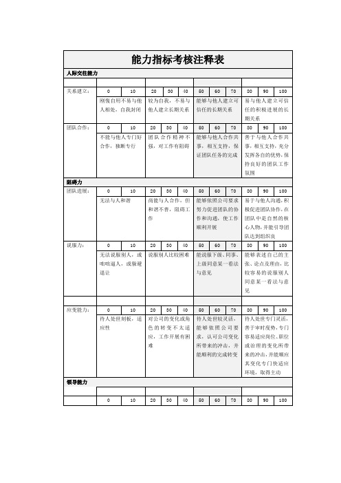 能力指标考核注释表