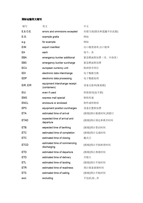 国际运输英文缩写