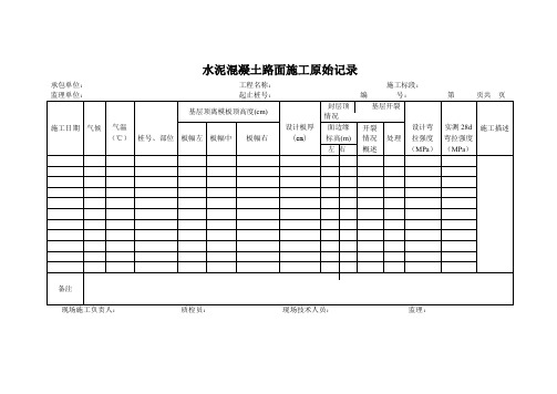 水泥混凝土路面施工原始记录