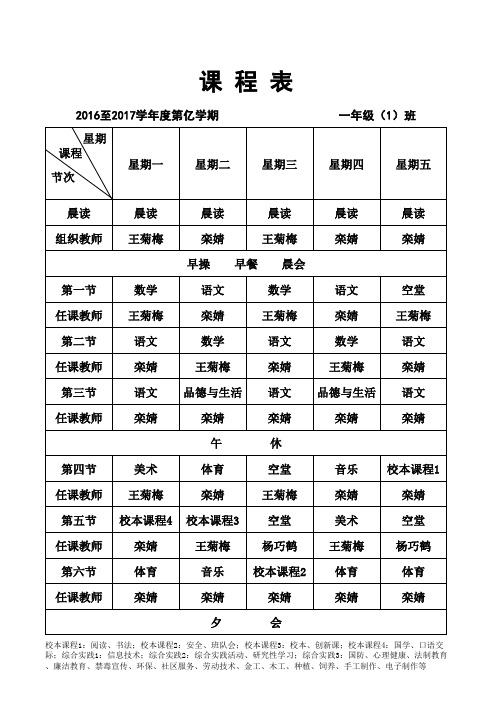 2016年春季课表1