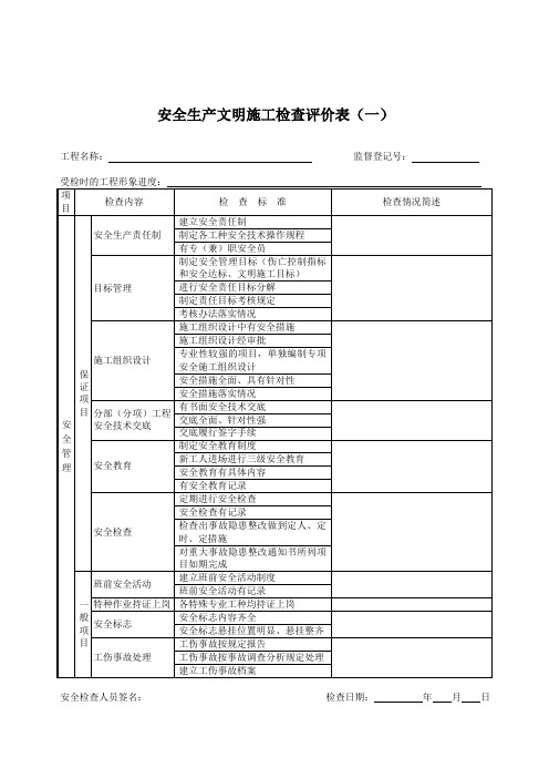 安全文明评价表