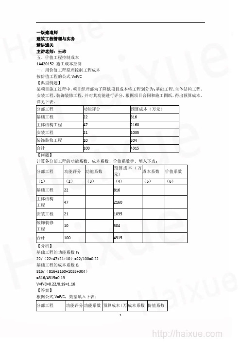 王玮 精讲(29)1A420000  建筑工程项目施工管理  造价及成本管理(3)