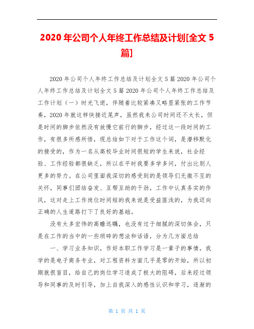 2020年公司个人年终工作总结及计划[全文5篇]