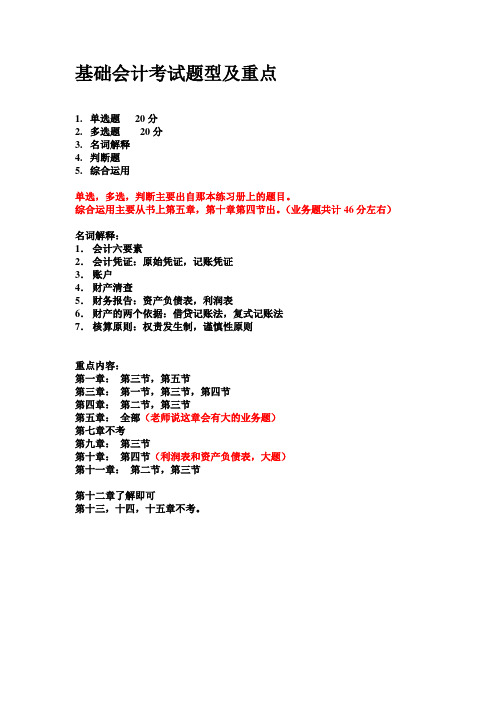 基础会计考试题型及重点