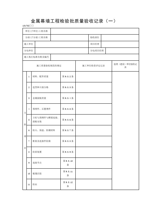 金属幕墙工程检验批质量验收记录