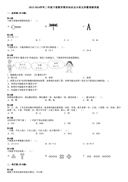 2023-2024学年二年级下册数学期末知识点小状元争霸卷精英版