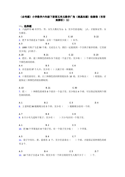 (必考题)小学数学六年级下册第五单元数学广角(鸽巢问题)检测卷(有答案解析)(1)