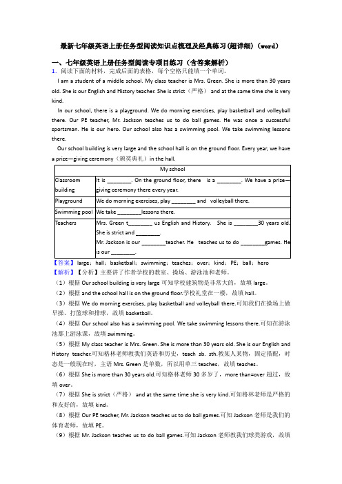 最新七年级英语上册任务型阅读知识点梳理及经典练习(超详细)(word)