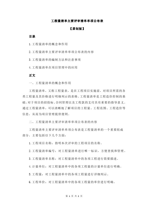 工程量清单主要评审清单单项公布表