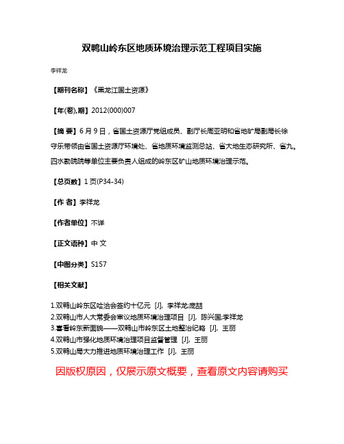 双鸭山岭东区地质环境治理示范工程项目实施