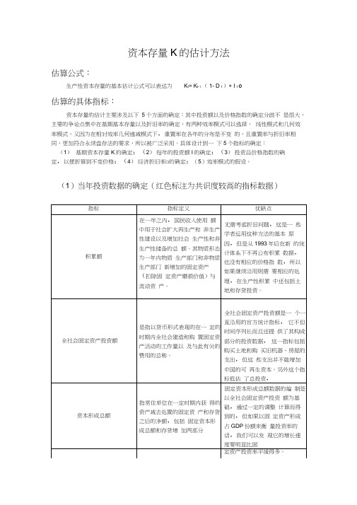 资本存量K的估计方法