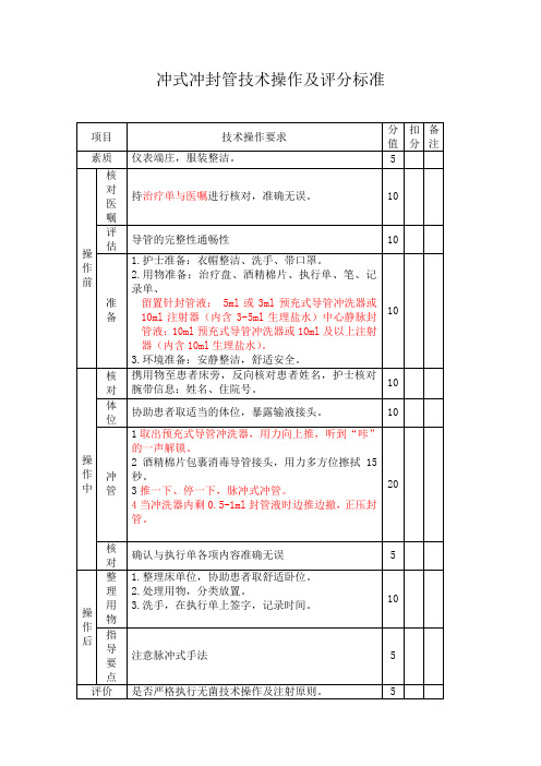 护理技术操作脉冲式冲封管技术操作及评分标准