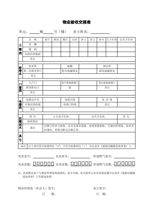 物业验收交接表