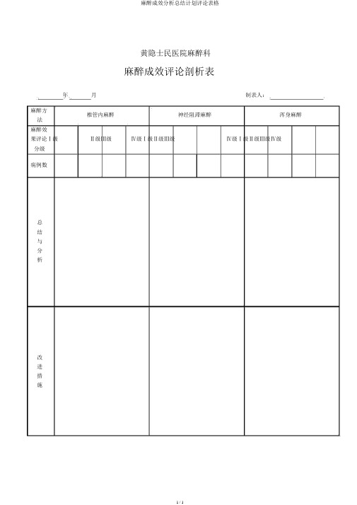 麻醉效果解析总结计划评价表格