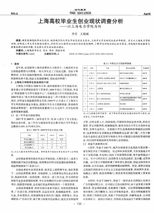 上海高校毕业生创业现状调查分析——以上海电力学院为例