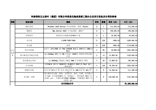 信息化集成系统工程办公及其它设备及分项价格表