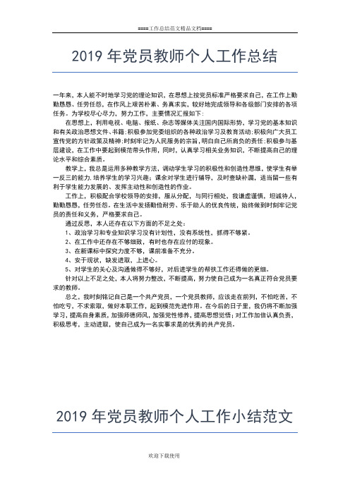 2019年最新党员年终个人工作总结工作总结文档【五篇】